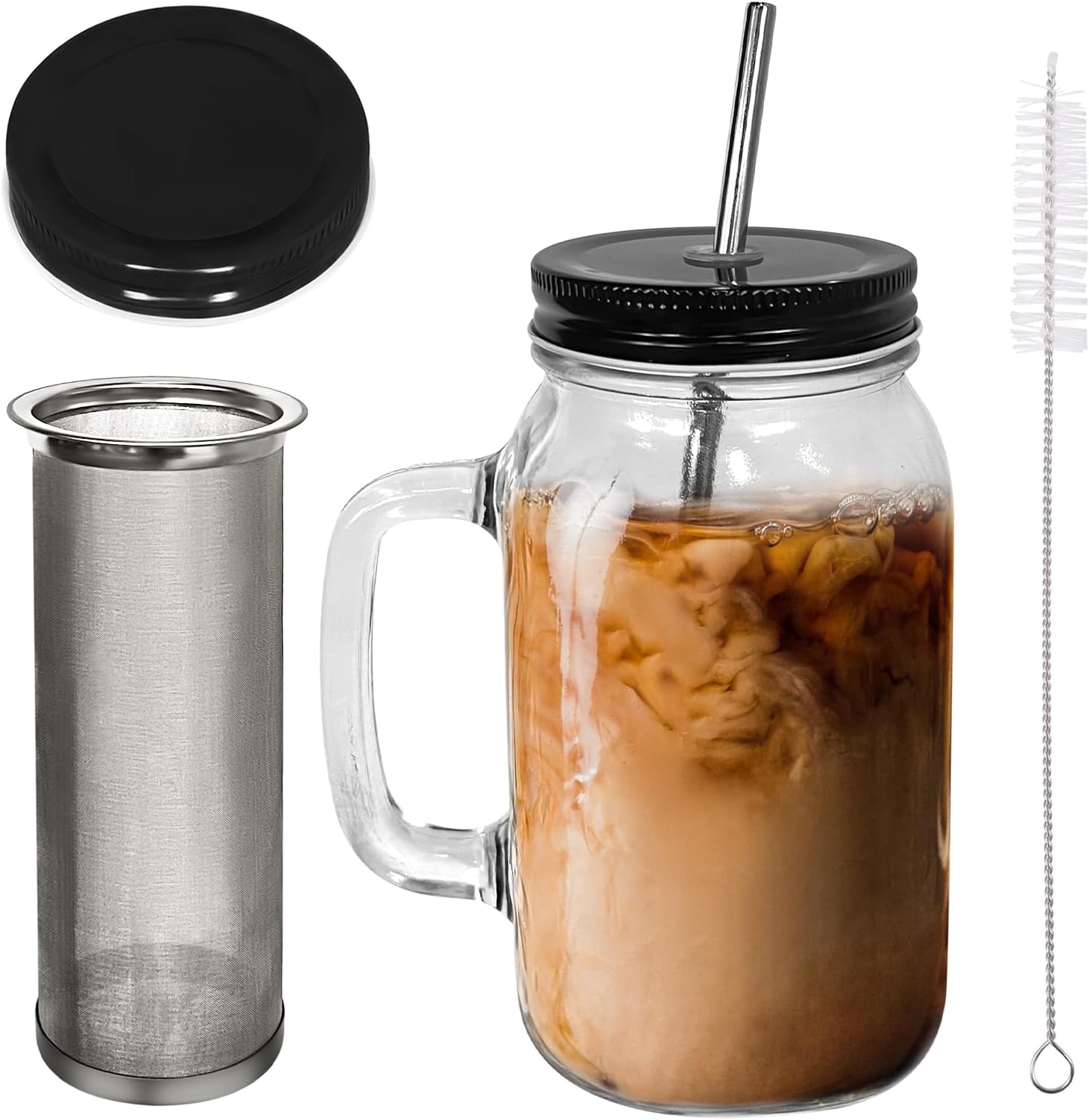 LonXFanCold Brew Coffee Maker, Iced Cold Brew Coffee Maker With Pitcher - Heavy Duty Glass Jar Coffee Brewer with Stainless Steel Mesh Filter & Flip Cap Lid - 1L/ 32OZ