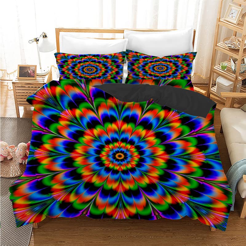 Housse de couette 240 x 260 mandala bleu en microfibre lit 2 places