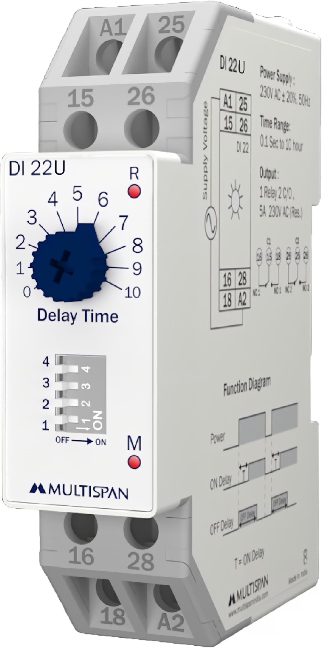 Multispan DI-22U ON-Off Delay Timer Universal Supply 12V to 240V DC & 20V to 240V AC