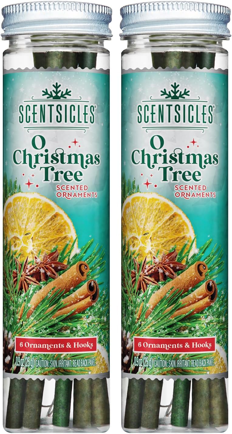 Scentsicles O Christmas Tree Scented Christmas Ornaments with Hooks - 2 Bottles (12 Sticks Total)