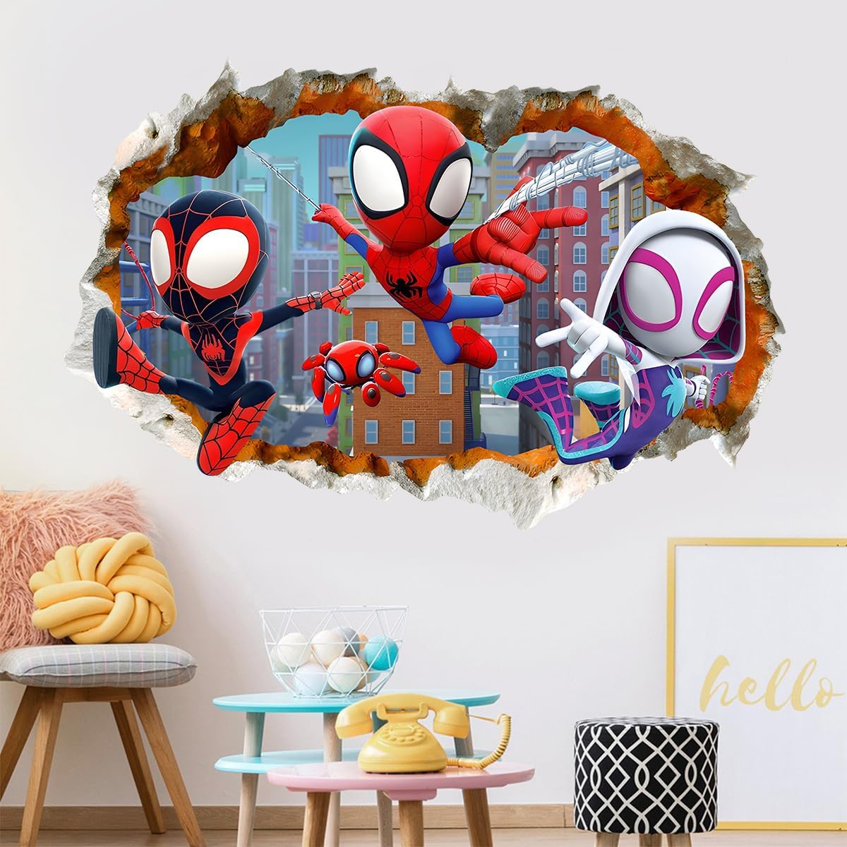 OU RUI Spider and His Best Friends Sticker Children's Cartoon Bedroom Background Wall Decoration Wall Sticker PVC (1)