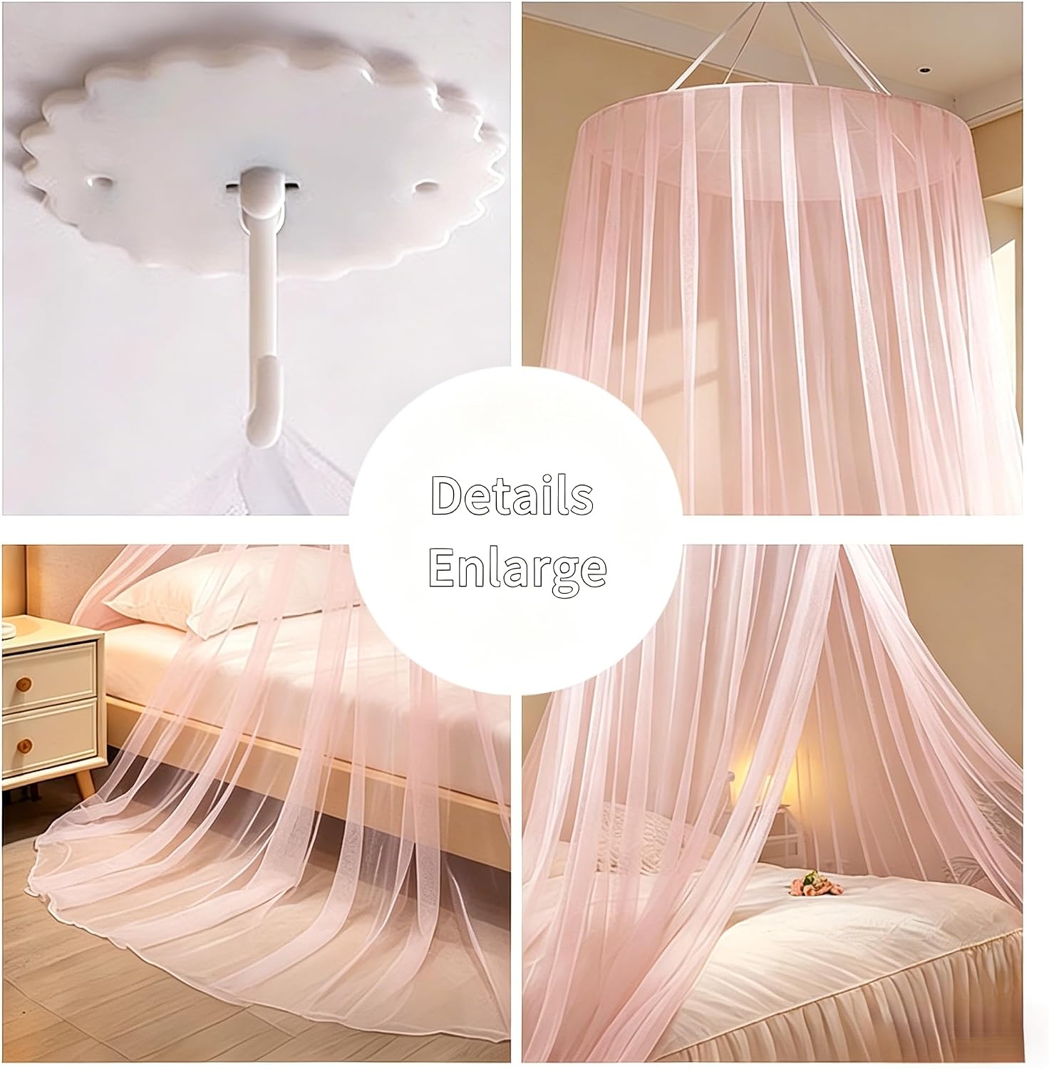 Pink Princess Tulle Mesh Round Bed Canopy, Large Size for Girls' Children's Tent and Mosquito Net,Hanging Reading Nook Canopy 33.5“ x 110”