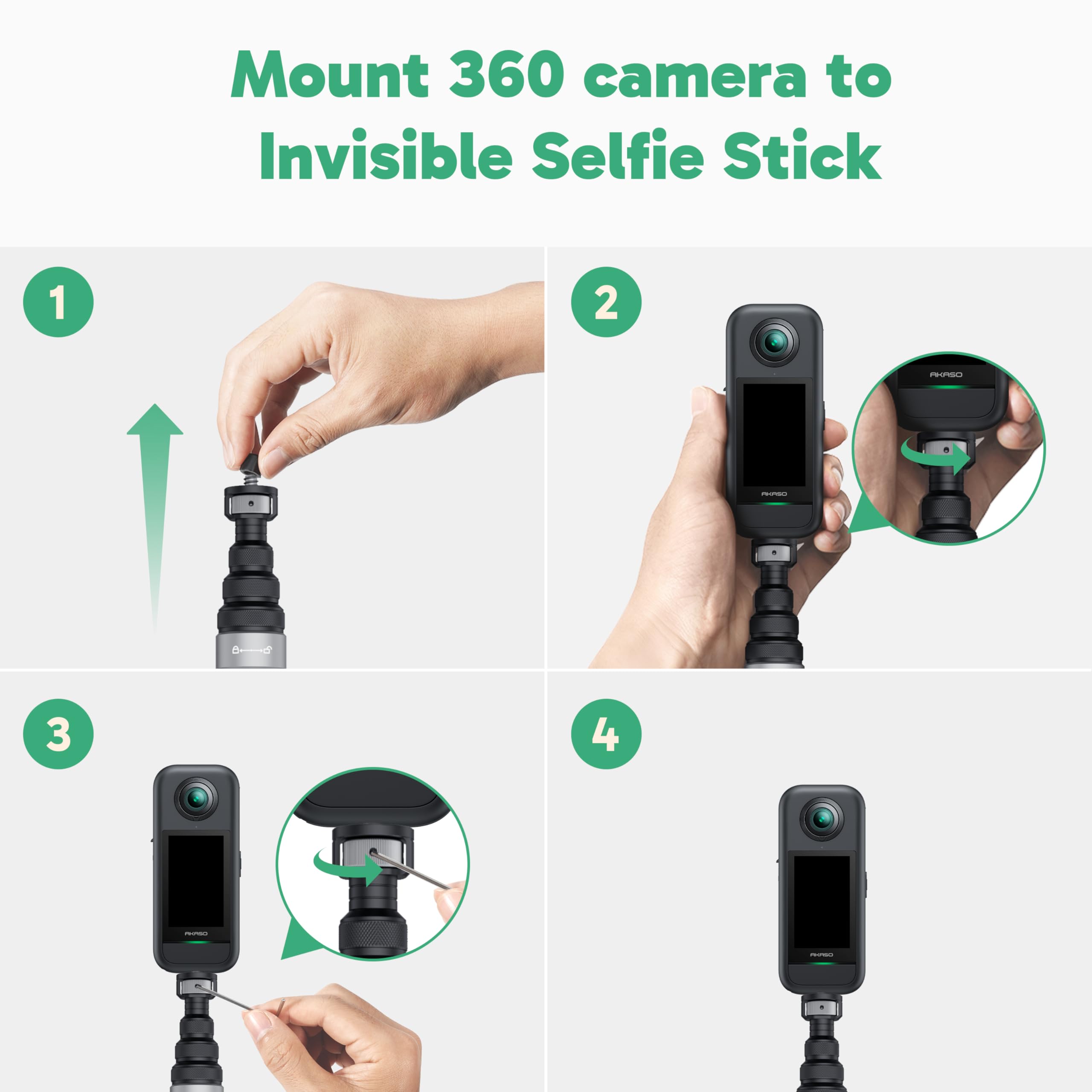 AKASO Perche à Selfie Invisible 3M en Fibre de Carbone pour Caméras Sport AKASO 360, Insta360 One X2, X3, X4, X5, DJI Osmo 360 et Autres Caméras d'action