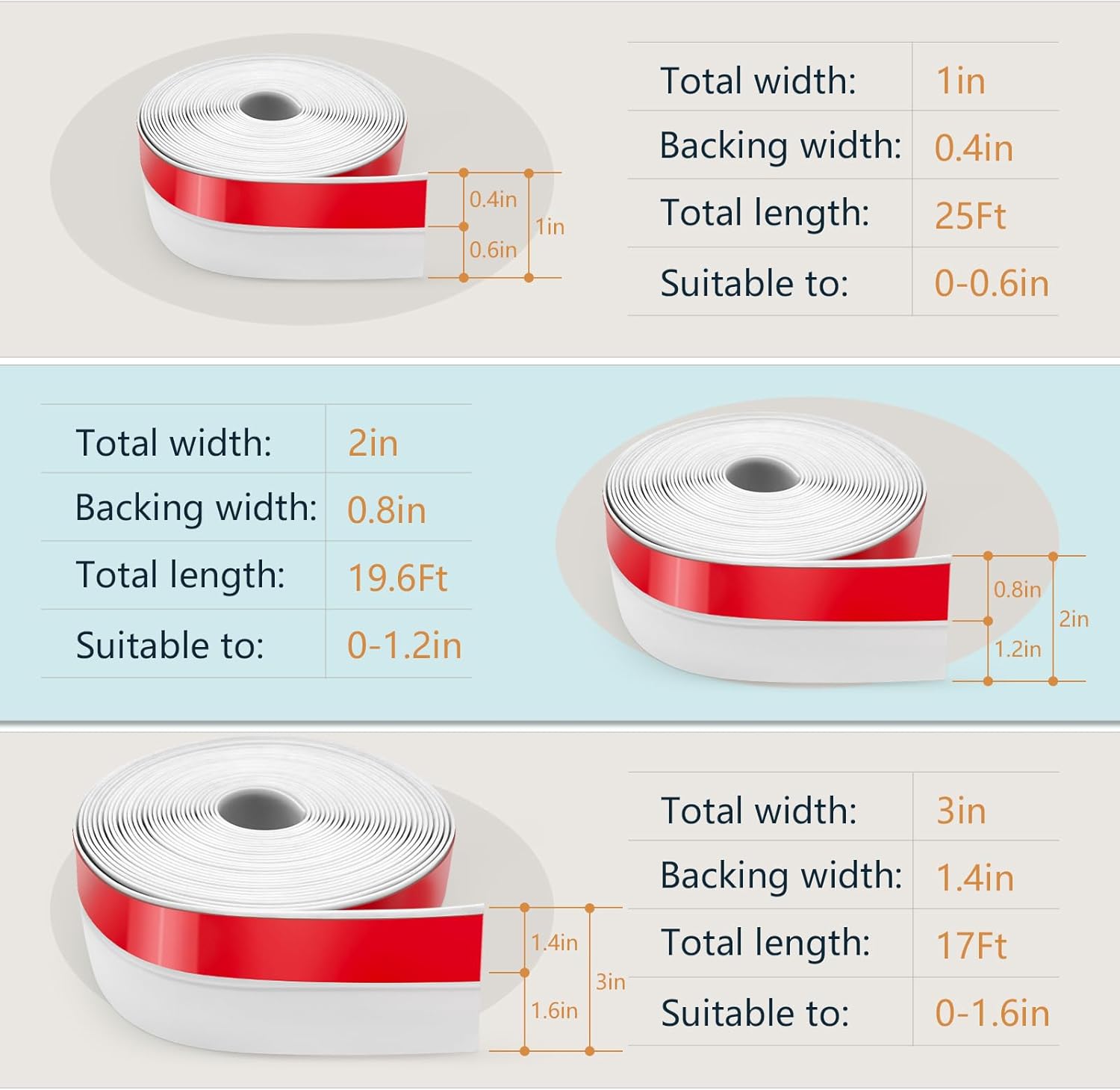 【2026 New Upgrade】 Wide Silicone Weather Stripping Door Seal with Strong Adhesive 2" x 20 ft, Draft Stopper Tape for Door Frame, Side and Bottom Gaps Strip for Glass Shower, White