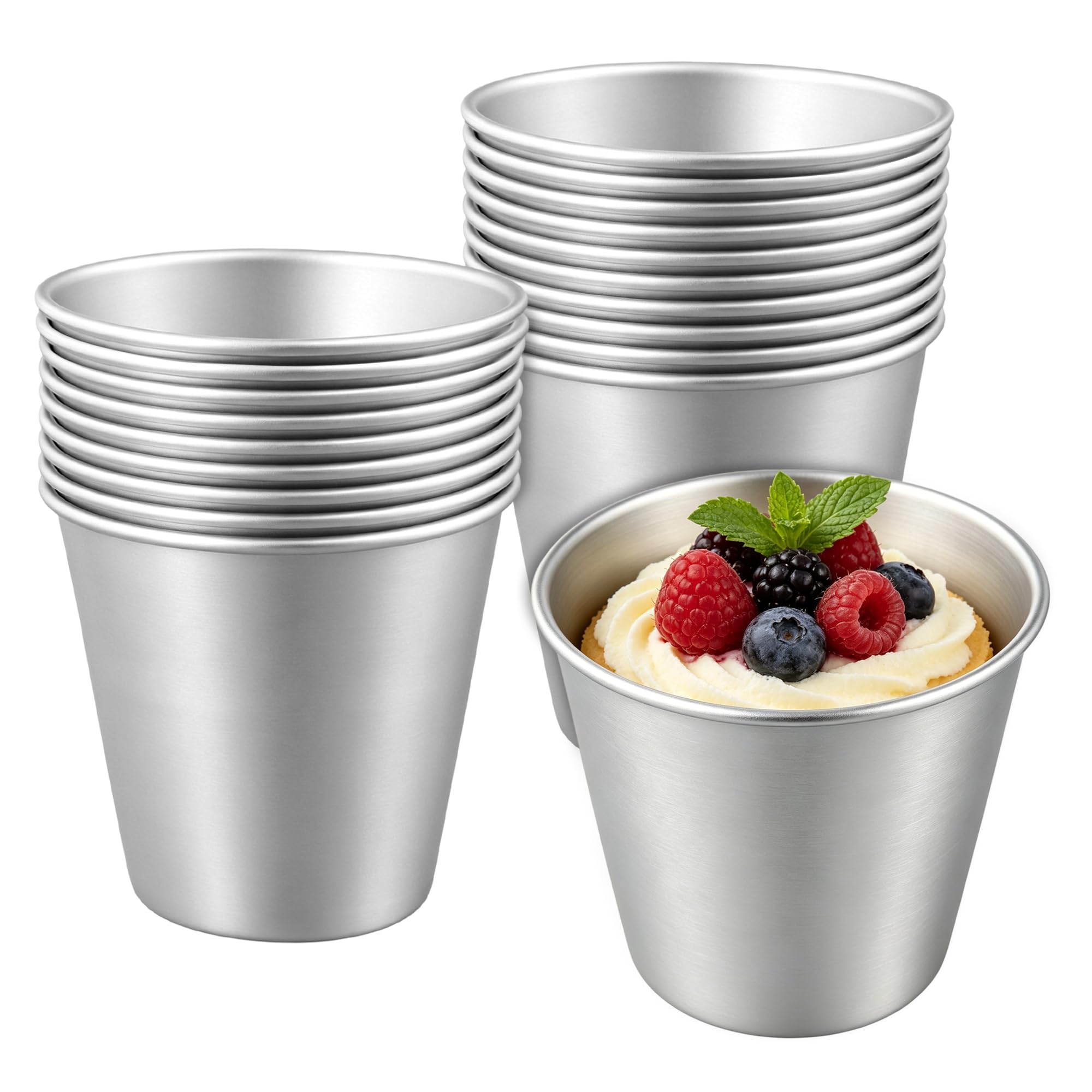 JIAYUET 20 PCS Pudding Dariole Moulds, 220ml Aluminium Mini Muffin Tin, Nonstick Baking Cups for Egg Tarts and Desserts