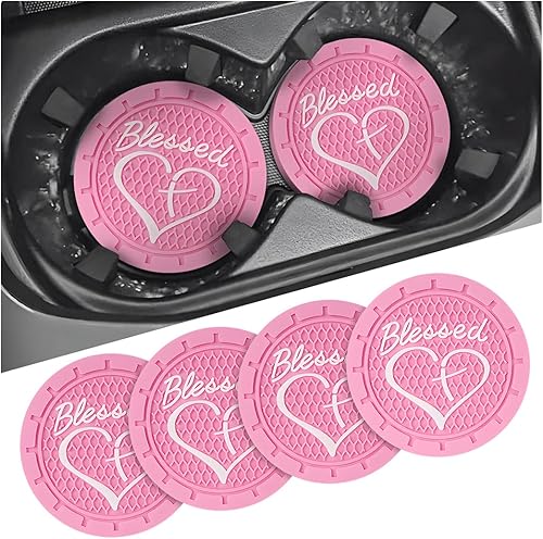 AICEL Paquete de 4 posavasos para automóvil, 2.75 pulgadas, de PVC suave, portavasos para automóvil, posavasos para automóvil, diseño cristiano de