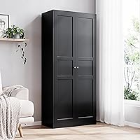 Vista 9 de Yizosh Armario de almacenamiento de metal con 2 puertas y 4 estantes ajustables, 61 pulgadas, color blanco, despensa de cocina, 5 niveles de alto