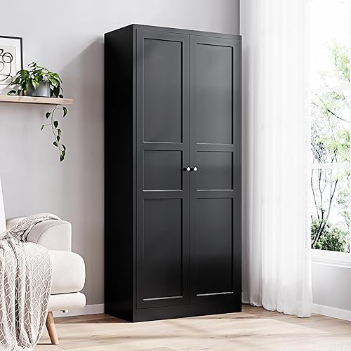 Miniatura 9 de Yizosh Armario de almacenamiento de metal con 2 puertas y 4 estantes ajustables, 61 pulgadas, color blanco, despensa de cocina, 5 niveles de alto