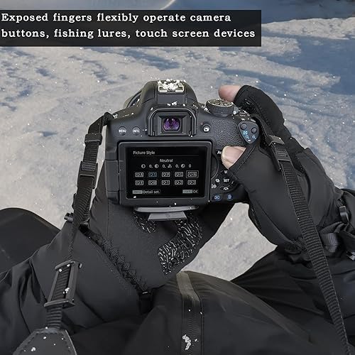 Miniatura 4 de Drasry Guantes de pesca cálidos para hombres y mujeres para clima frío, aislados, repelentes al agua, ideales para pesca en hielo, pesca con mosca,