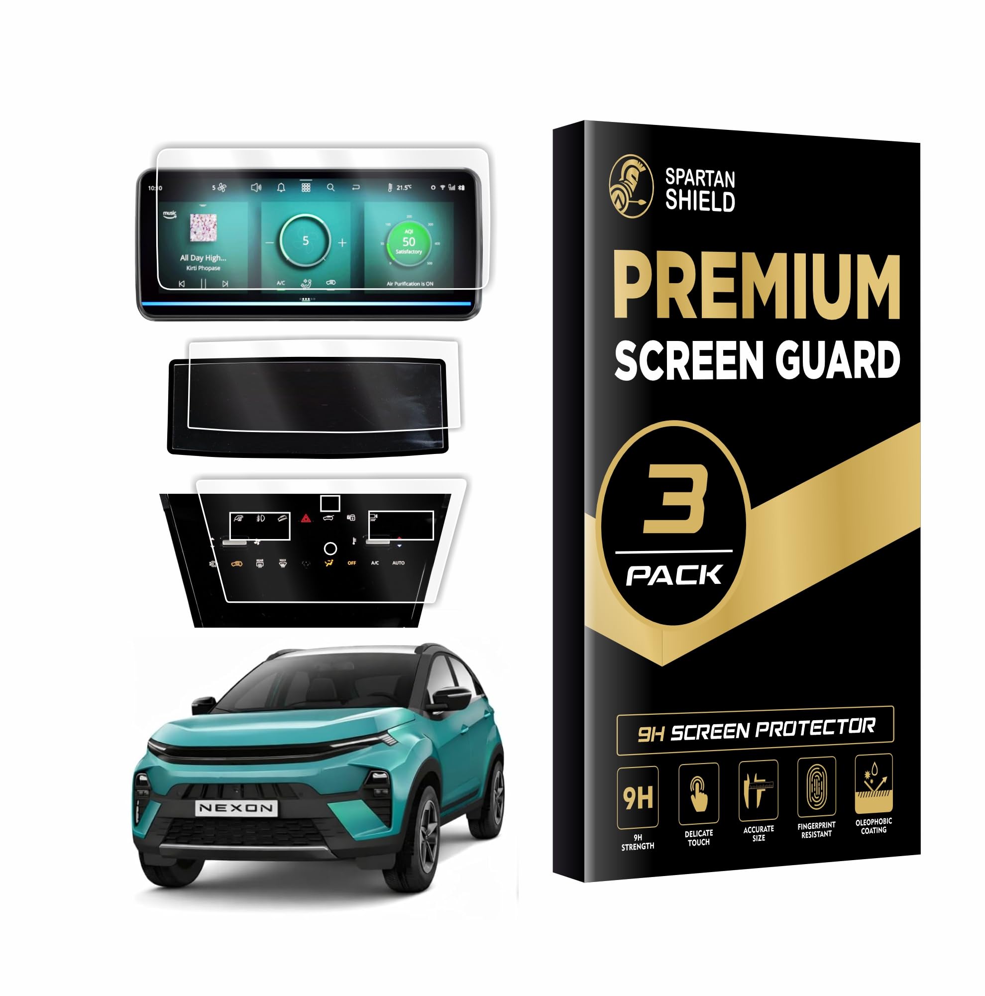 Spartan Shield {4 Pack} Screen Guard for Tata Nexon 2026+ | 10.25” Infotainment (Round Corners) + 4” MID + AC Panel (Touch-Controlled) + Steering Cluster Protector | Fits ** CREATIVE / CREATIVE+S / CREATIVE+S(CNG) / CREATIVE+S(DK) ** Only | HD Clear, Anti-Scratch, Water Resistant | Nexon 2025 Facelift Car Dashboard Display & Stereo Accessories [Not Tempered Glass] [DOESNT FIT *Creative+PS*] || Not Fit For EV Models || **Match Each Screen Shape & Size Before Ordering** — Amazon image 19