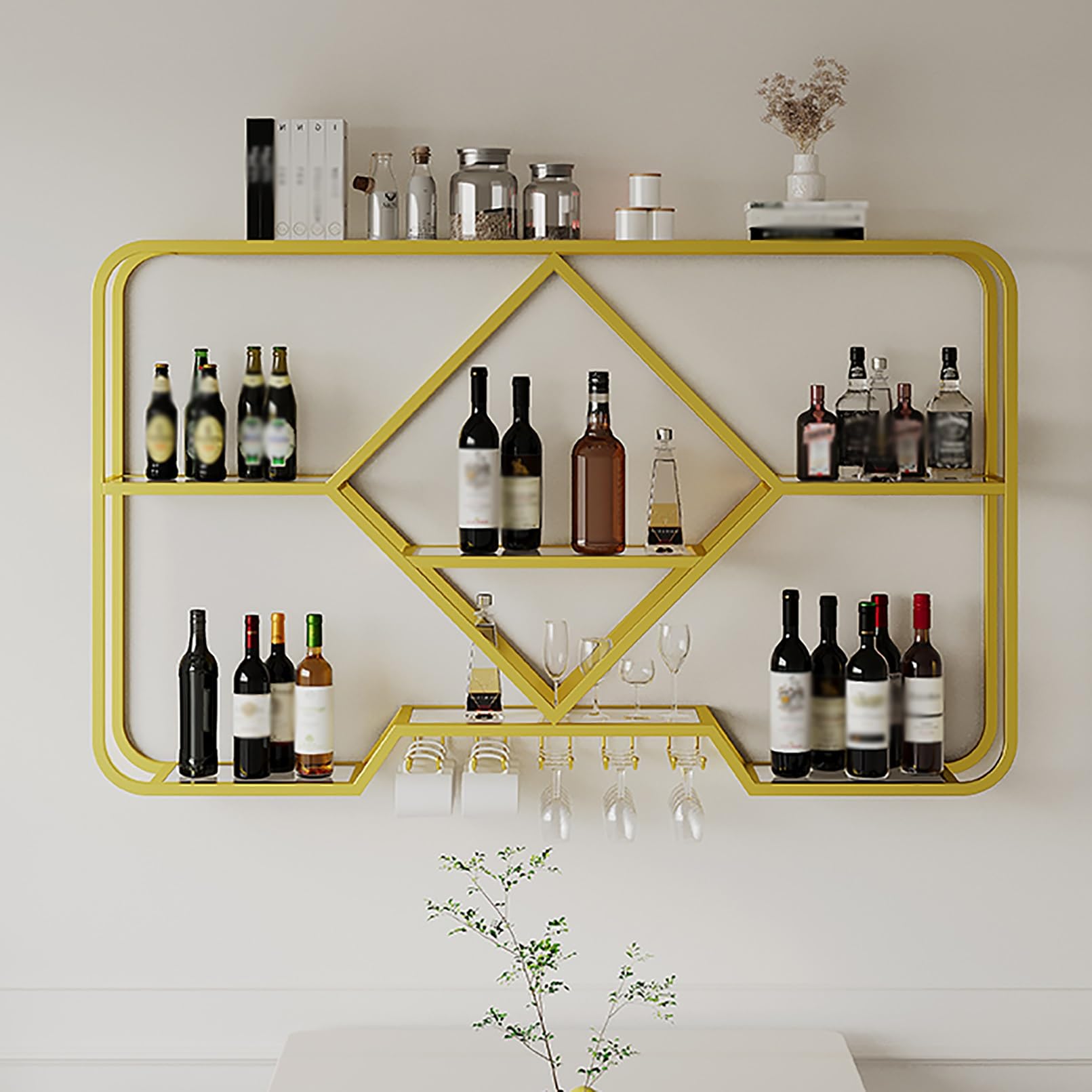 Étagère à vin murale en métal moderne avec porte-bouteilles multifonctionnel
