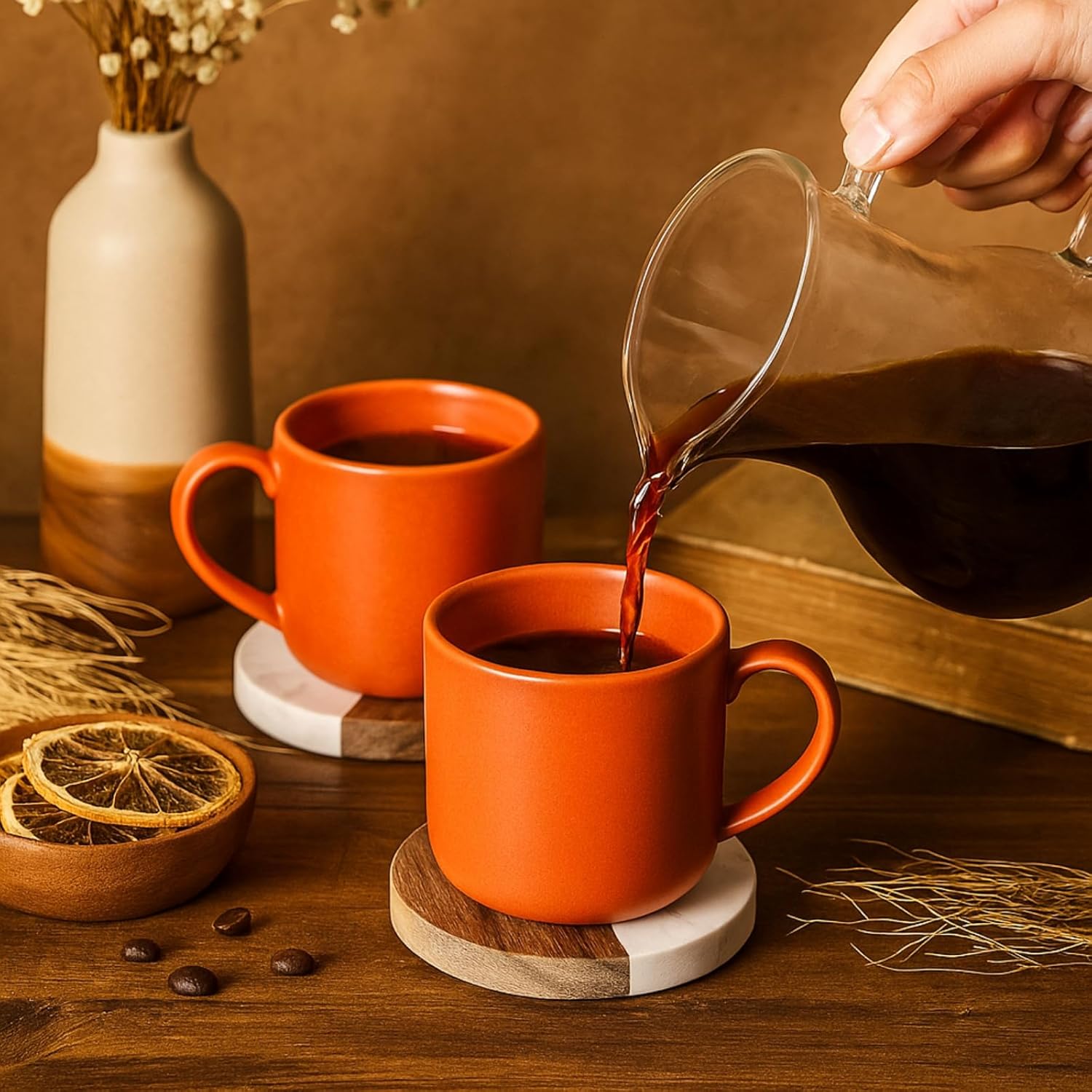 ZENFUN 6 Packs Marble Wood Coasters, Round Coaster, Handcrafted Artificial Marble Coasters Set for Your Drinks and Beverages, Tea, Coffee, Wine/Bar Glasses, Tabletop Protection Helper - Image 6