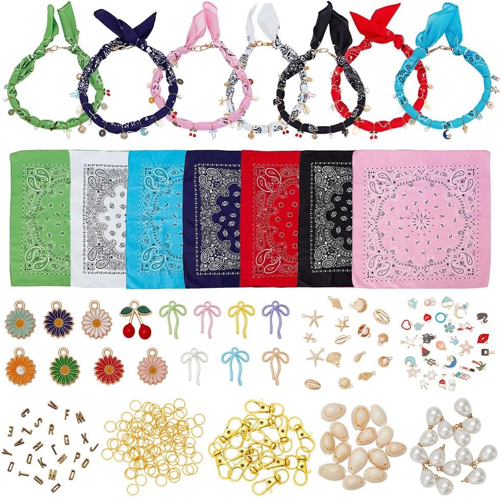 INFUNLY DIY Scarf Necklace Kit with Charms and Pendants Bandana Necklace Kit for Women Birthday Christmas Mothers Day Gifts