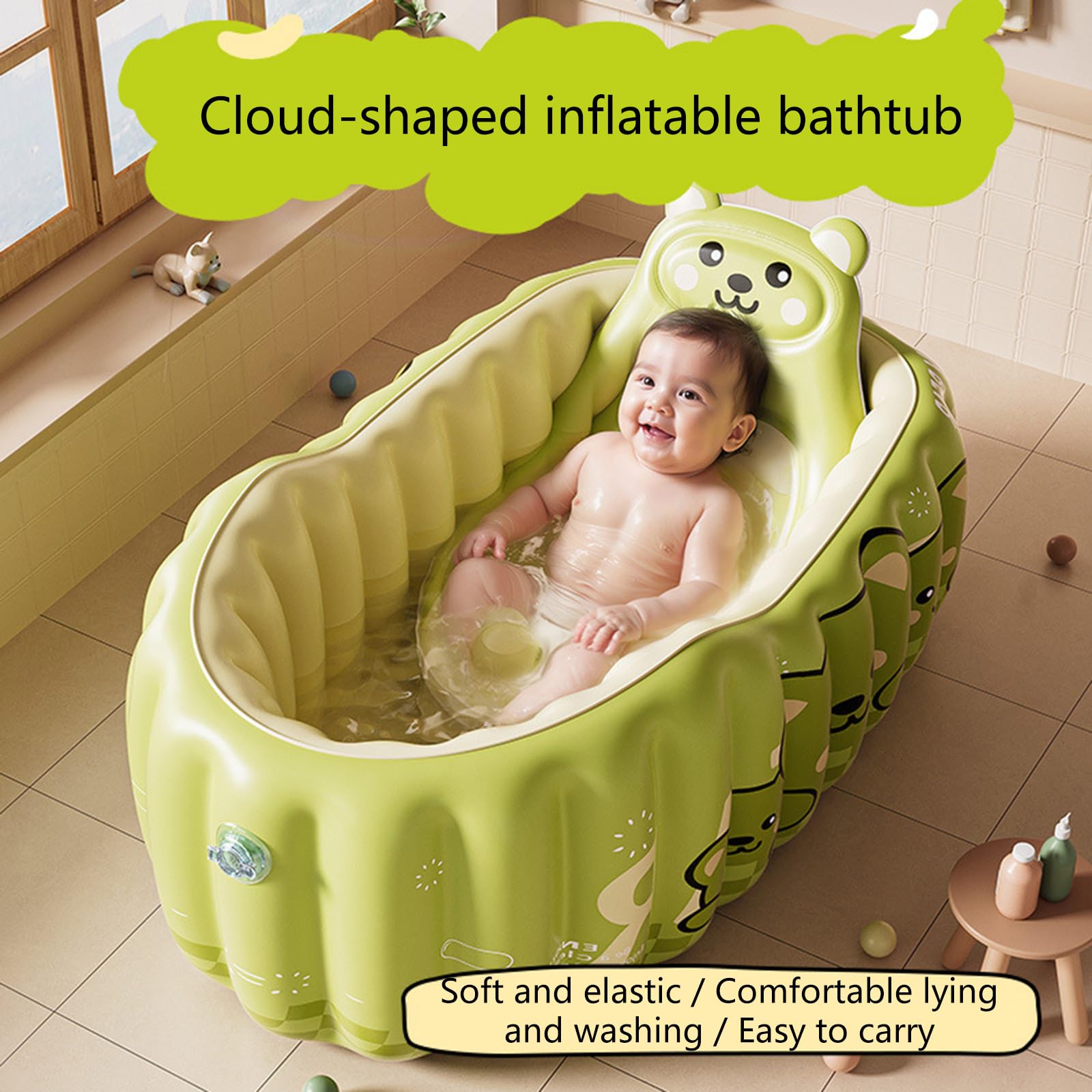 Freundliche aufblasbare Babywanne aus weichem PVC, kompakte Aufbewahrungsdesigns, Luftkissen, Babybadewanne für den und Außenbereich, PVC Babybadewanne