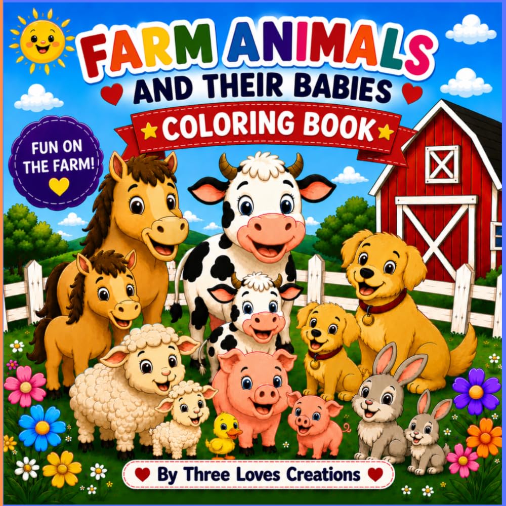 Farm Animals And Their Babies: A Fun and Easy Farm Coloring Book for Kids Ages 2–5