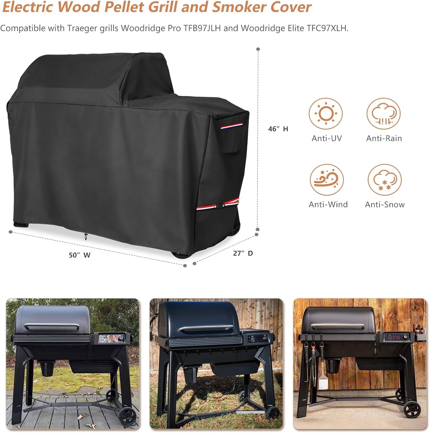 Heavy Duty Waterproof Electric Wood Pellet Grill Cover, Compatible with Traeger Grills BAC761 Woodridge Grill Cover, Woodridge Grill Accessories