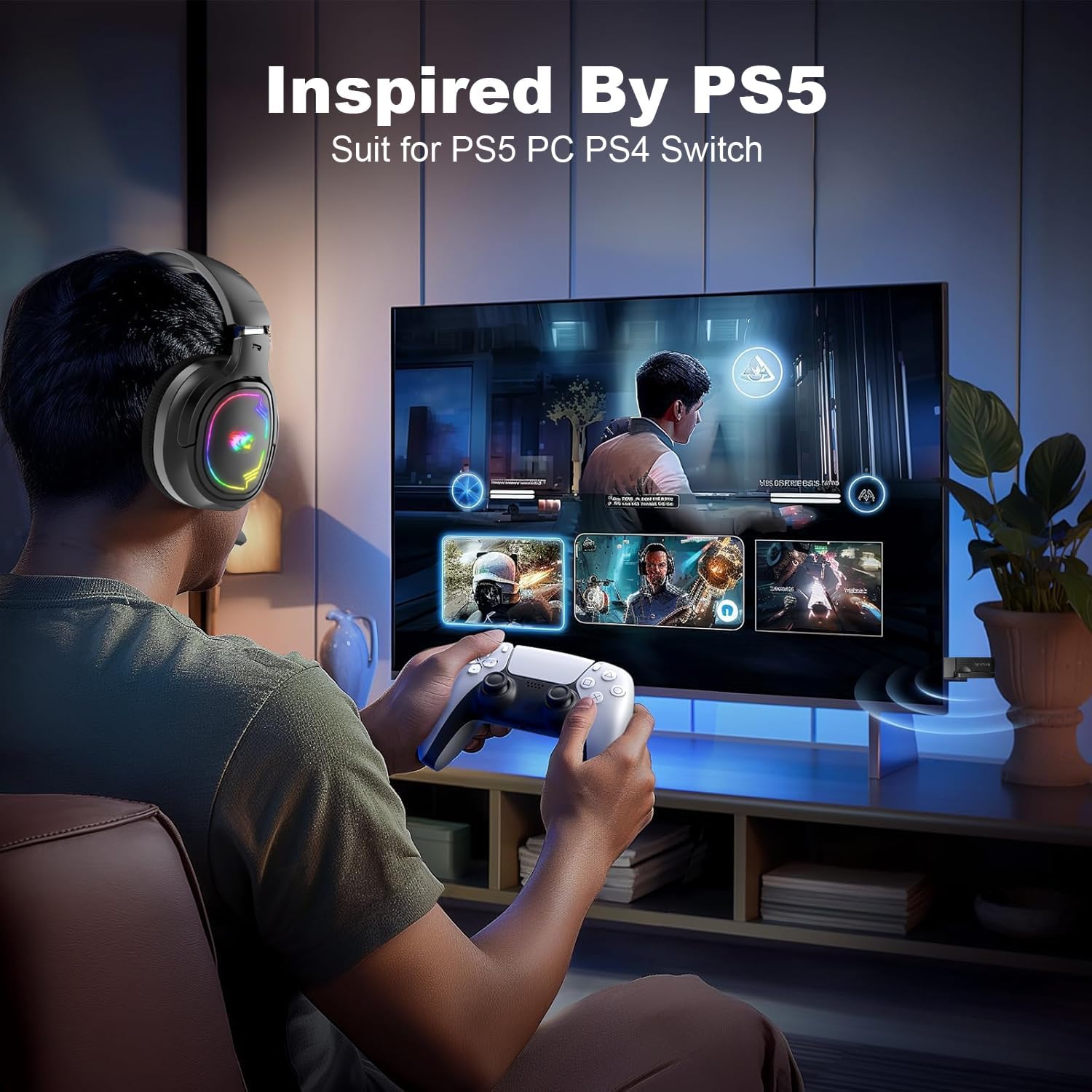 W82 2.4Ghz Wireless Gaming Headset for Nintendo Switch丨OLED丨Lite, Bluetooth 5.4 Gaming Headphones with Noise Cancelling Microphone, 40Hr Battery, USB & Type-C Connector for PS5, PS4, PC, Laptop - Image 2