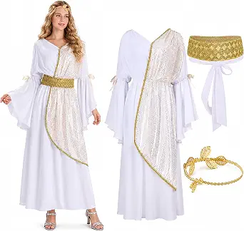3PCS Women Greek Goddess Costume Toga Dress Outfit for Halloween