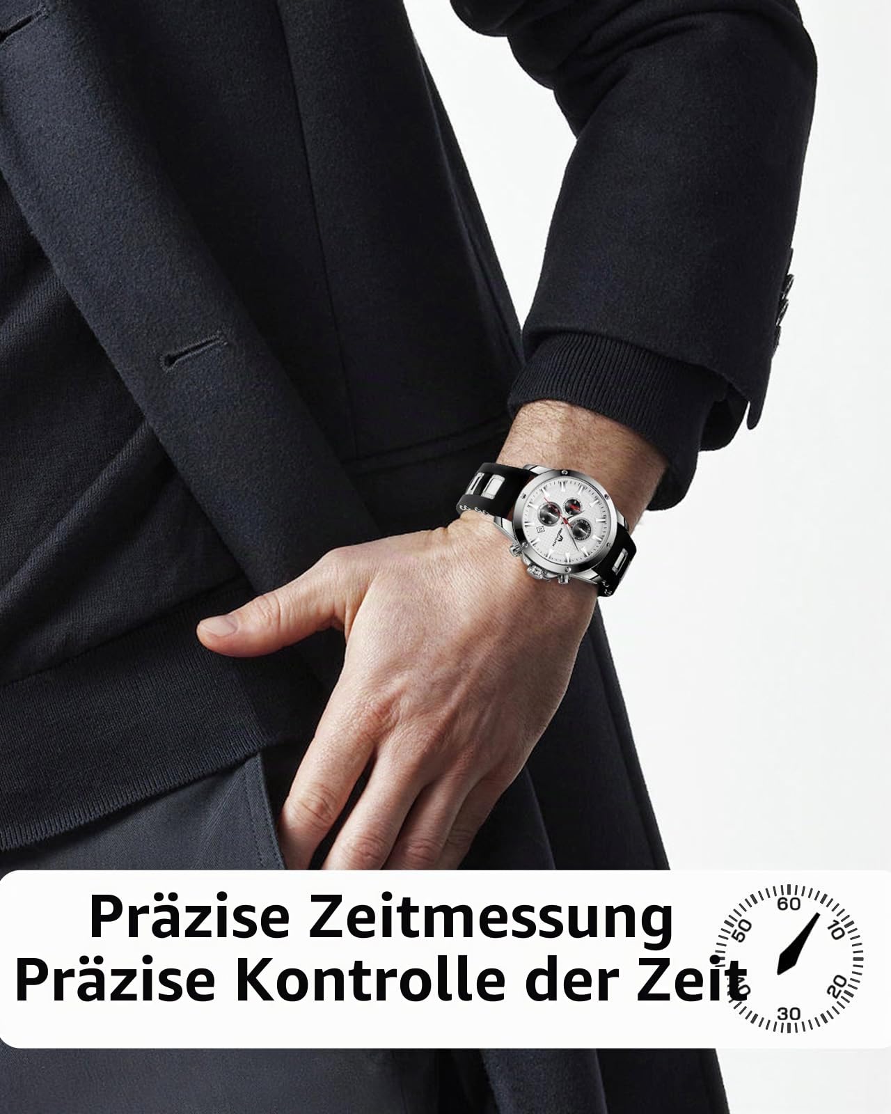 MEGALITH Herren Uhren Groß Chronographen: Analog Wasserdicht Armbanduhr Gummiband mit Datum Leuchtend - Stilvoll Geschenke für Sportlich Männer Jubiläum Geburtstag