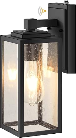 VIANIS Dusk to Dawn Outdoor Porch Lights Wall Mount, Modern Black Exterior Lighting Fixtures for House, Anti-Rust Aluminium Waterproof Outdoor Wall Sconce Lantern for Garage with Tempered Seeded Glass