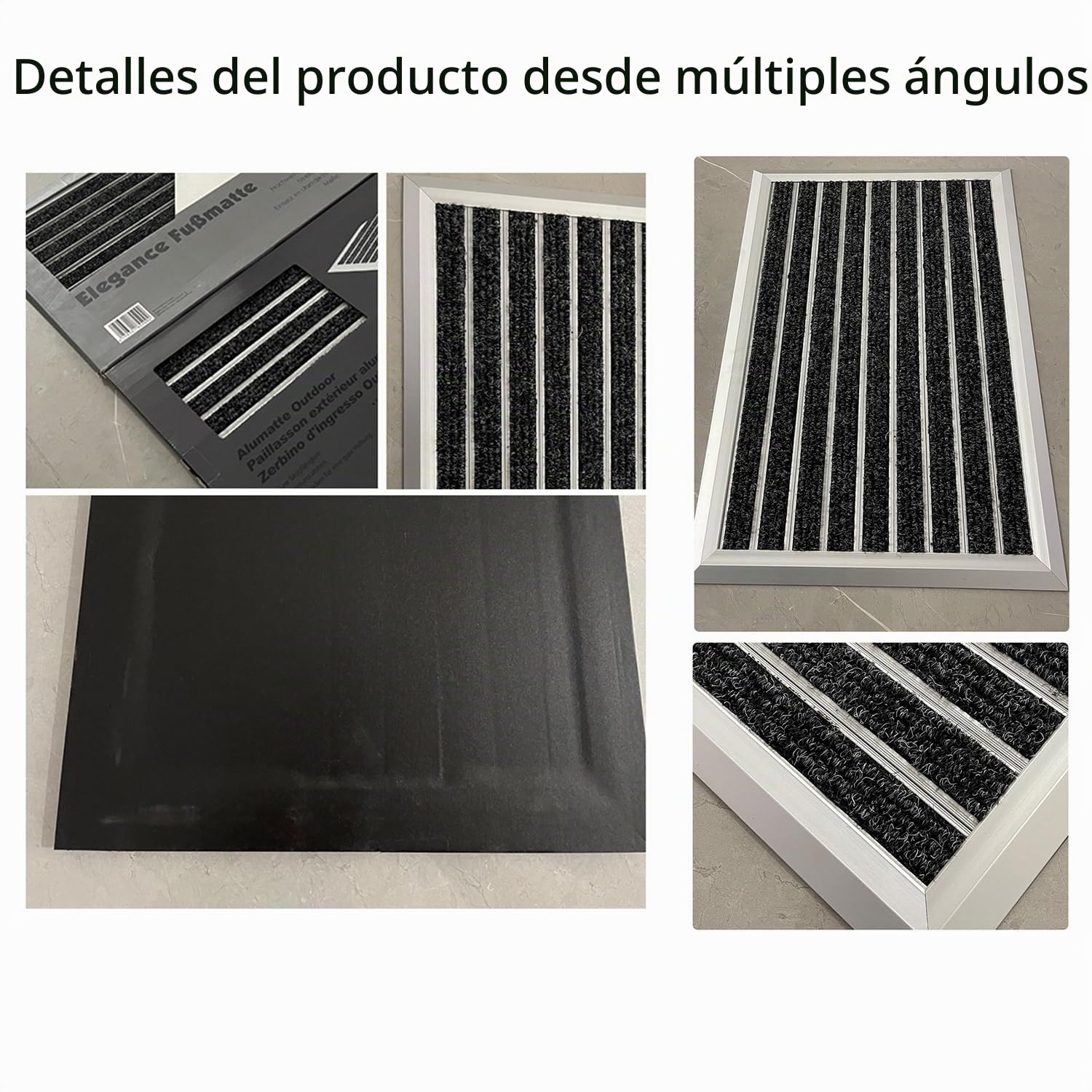 Felpudo De Aluminio 60 x 40 Cm,Puerta Principal Felpudo con Goma,Alfombrilla Entrada,Exteriores y Colector De Suciedad Interior,Rascador De Zapatos,Alfombrilla Entrada,Plateado y Gris