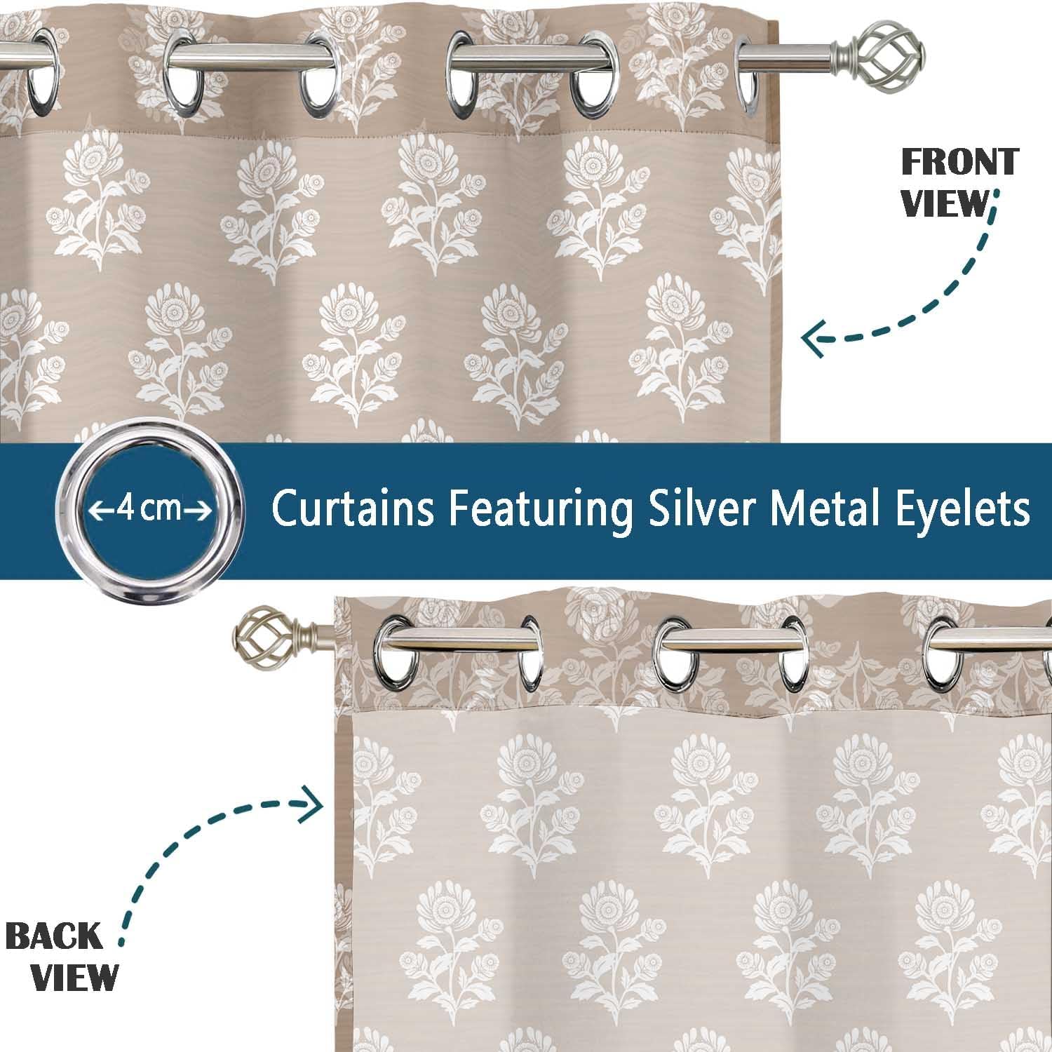 Block Floral Design Sheer Curtains for Short Windows - Set of 2 Panels, 63", Grommet Top, Printed Georgette, Light Filtering Drapes for Kitchen or Bedroom
