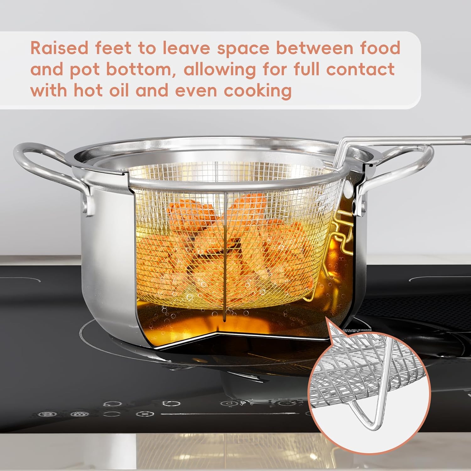 Deep Fryer Pot with Basket &Oil Strainer,4L/4.2QT Large Capacity All-in-One Stainless Steel Oil Strainer Pot and Multi-Functional Cooking Pot for Frying,Boiling,Stewing for Kitchen and Outdoor Camping