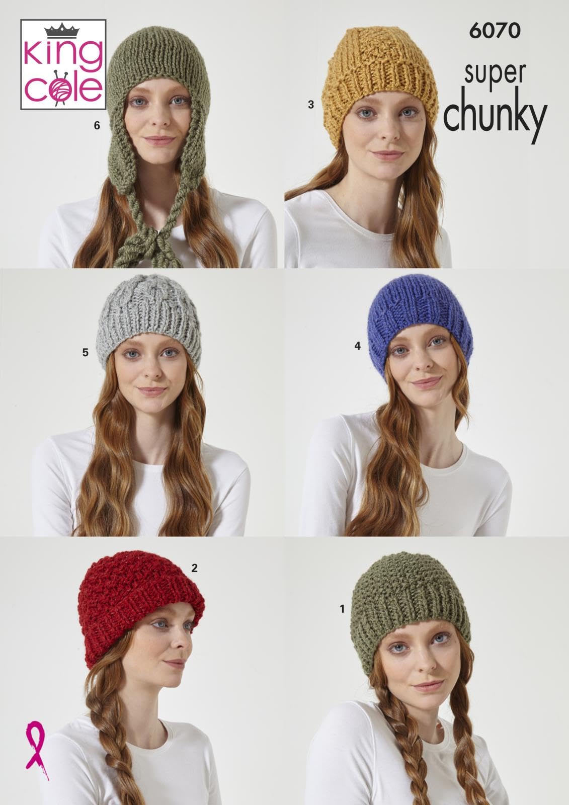 King Cole Super Chunky Knitting Pattern - 6070 Ladies Various Hats