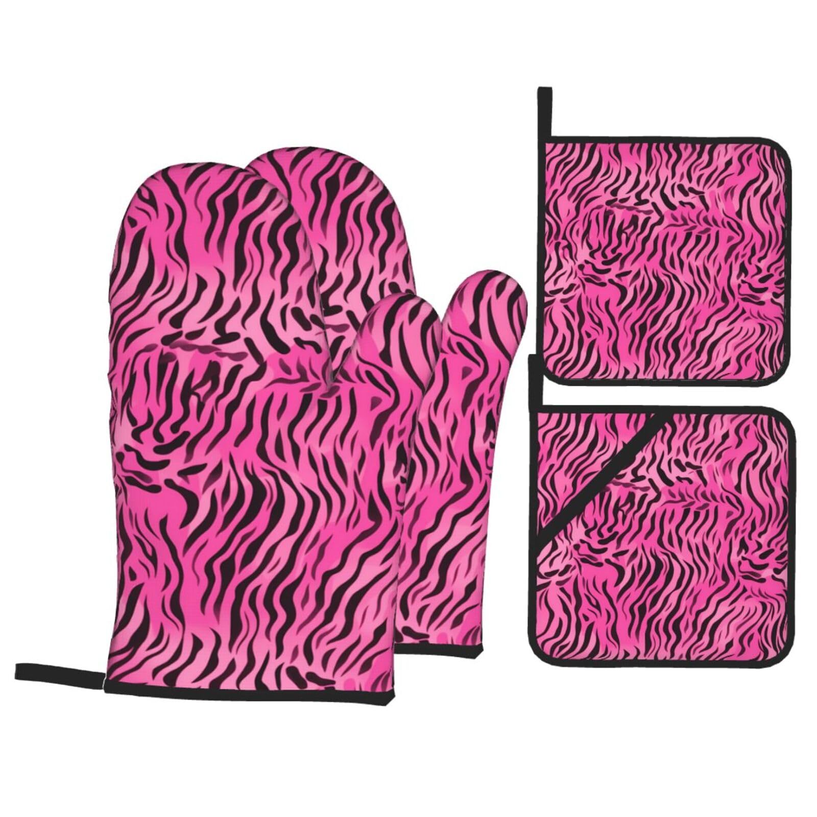YYHHAOFA zebra tiger leopard pink Prints Kitchen Baking Set with Heat Resistant Pot Holders & Oven Mitts - Waterproof Layers for Cooking, Grilling & Serving, Includes Pocket Layer
