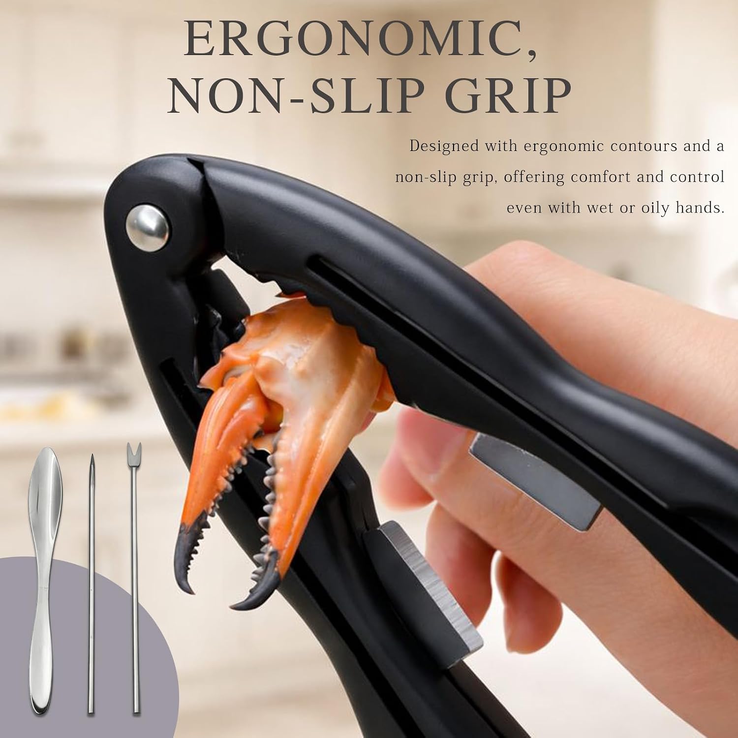 2-Piece Multifunctional Crab & Lobster Cracker Tool Set, Portable Seafood Crackers with Picks, Black and Red