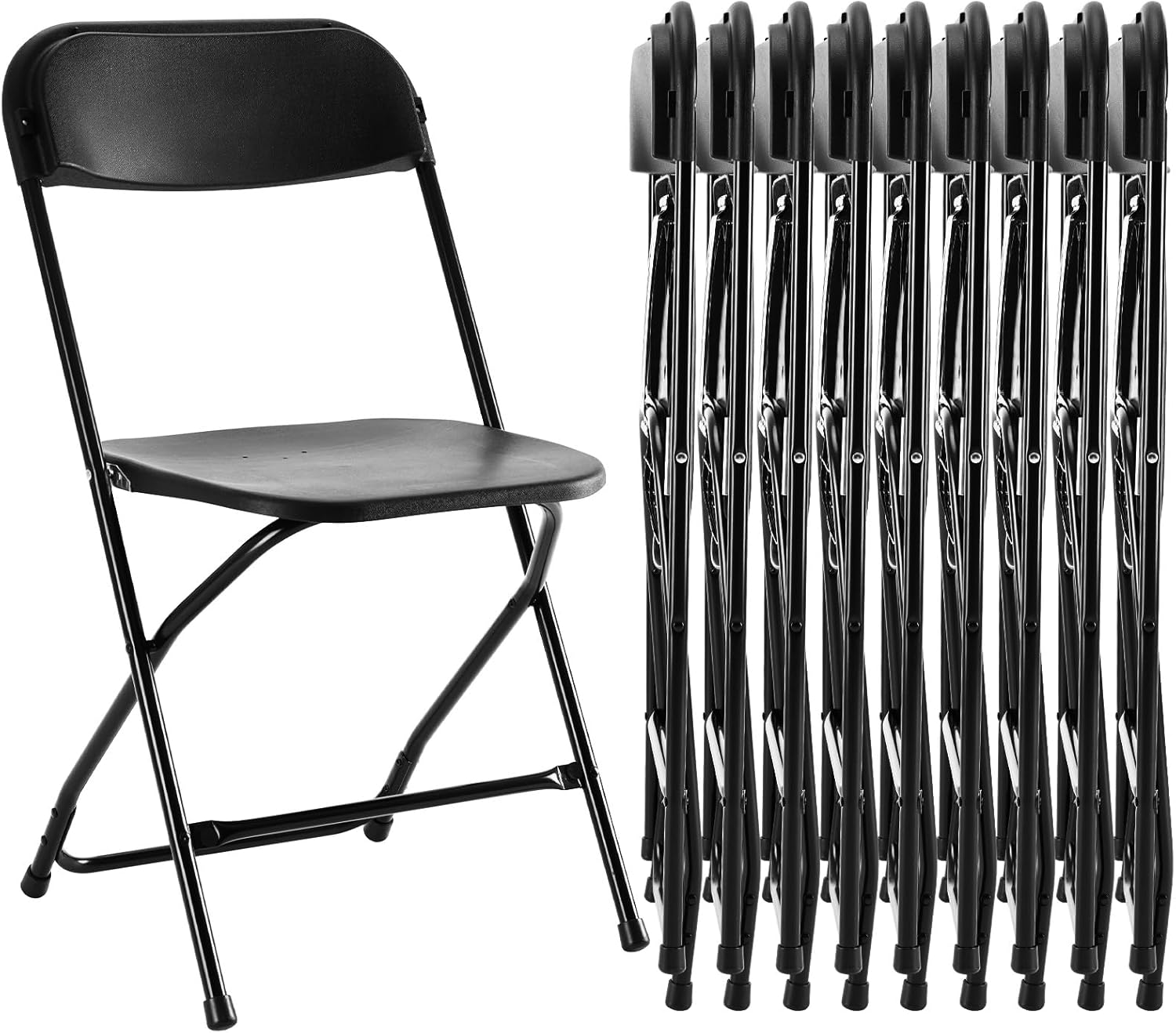 Sweetcrispy Folding Chair 10 Pack, Plastic Foldable Chairs with 330-Pound Capacity, Sturdy Metal Portable Chair, Easy to Use and Store, Outdoor and Indoor, for Home, Office, Party, Comfy, Black Plastic + Black 10 Pack