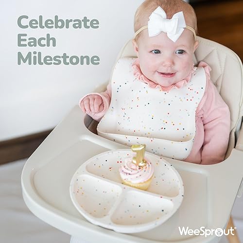 Miniatura 28 de WeeSprout - Platos de succión con tapas para bebés y niños pequeños, silicona, se mantiene en su lugar, diseño dividido para comedores selectivos,