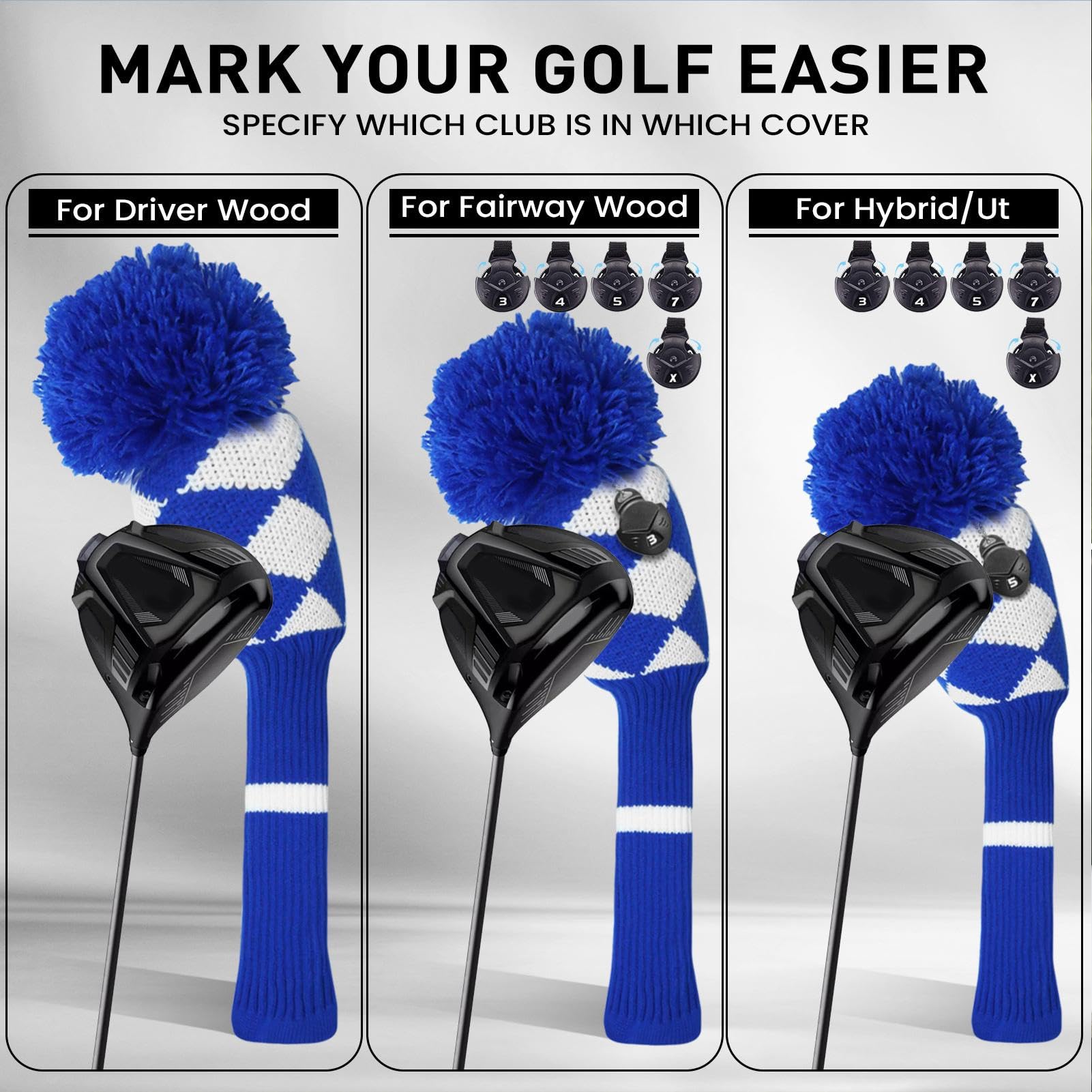 Copri testa in maglia per mazze da golf, Set di coperture per mazze da golf, Copritesta per mazze da golf, Coperture divertenti per mazze da golf per donne e uomini, Borsa da golf