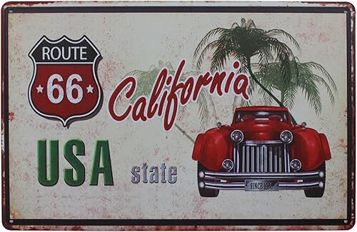 ARTCLUB Letrero de metal retro de la ruta 66 del estado de Estados Unidos, California, placa vintage, decoración de pared para el hogar