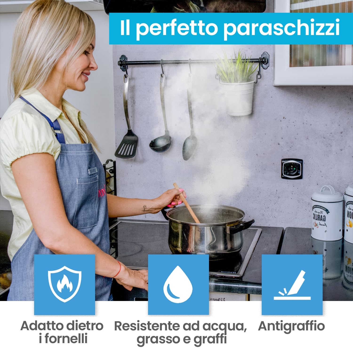 danario Rivestimento Paraschizzi Cucina Adesivo da Parete I Effetto Vetro I Spesso e Rigido I Ignifugo e Resistente all'Acqua I 0,80 mm I Bianco - 60cm x 60cm