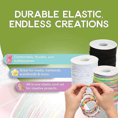 Miniatura 5 de Incraftables Juego de 3 rollos de cuerda elástica (blanco, negro y arcoíris). El mejor juego de cordones elásticos de 0.039 in de grosor para hacer