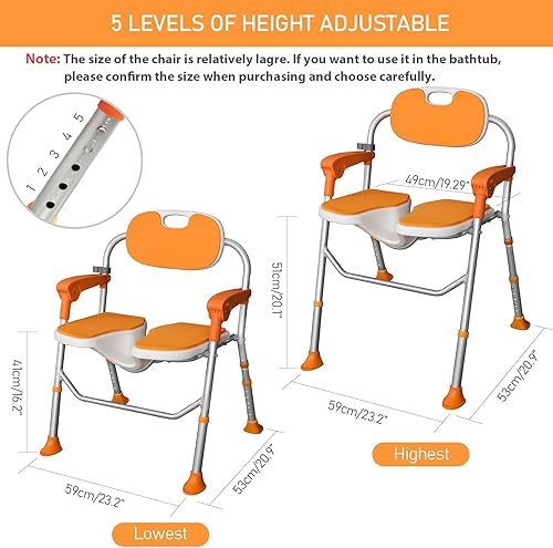 Miniatura 3 de WellSync Silla de ducha para ducha interior con pies antideslizantes, asiento de ducha para lavado privado, silla de ducha de 5 niveles de altura
