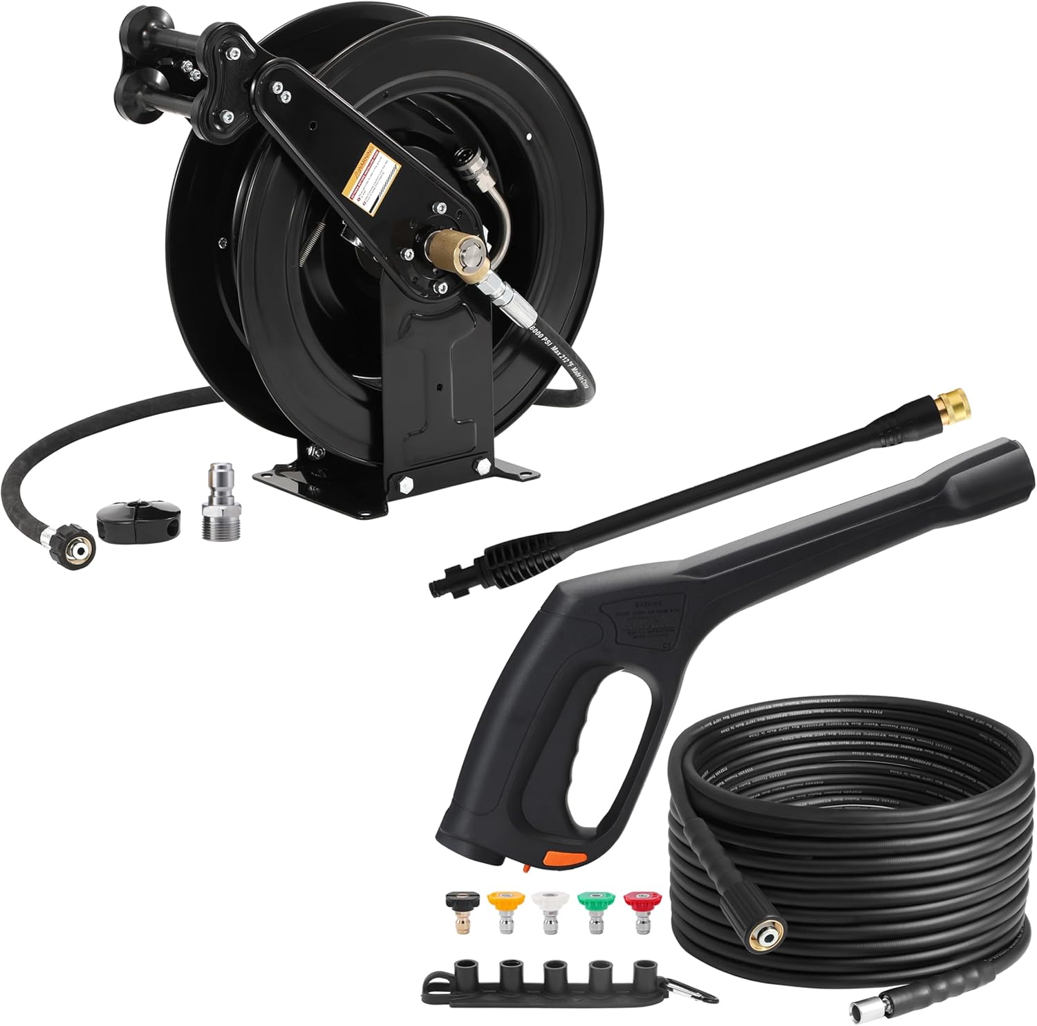 Pressure Washer Hose Reel with Hose, Pressure Washer Gun and Hose Kit Compatible with Some of Portland Husky Black Decker Ford Pulsar ShopForce Taskforce Powerwasher Taskmaster