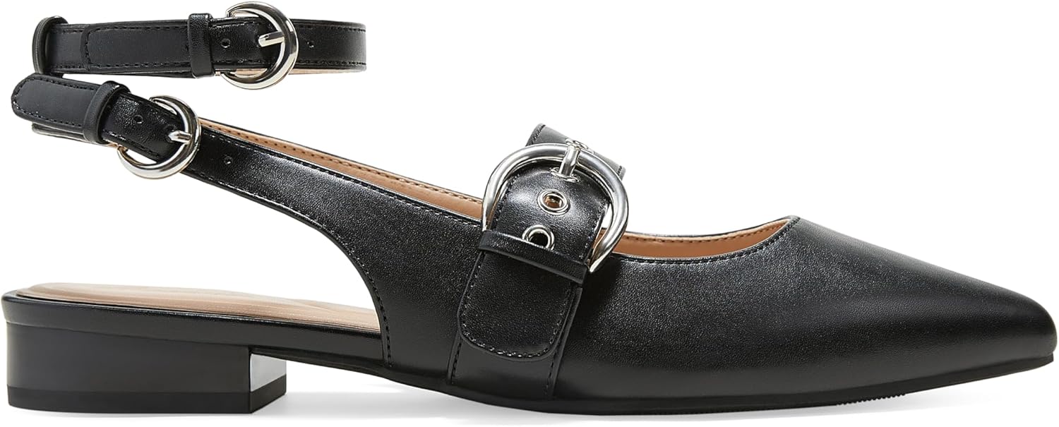Arromic Slingback Flats for Women Pointed Toe Mary Jane Punk Buckle Ballet Flats with Ankle Strap for Two Wear Comfortable Dressy Shoes - Image 3