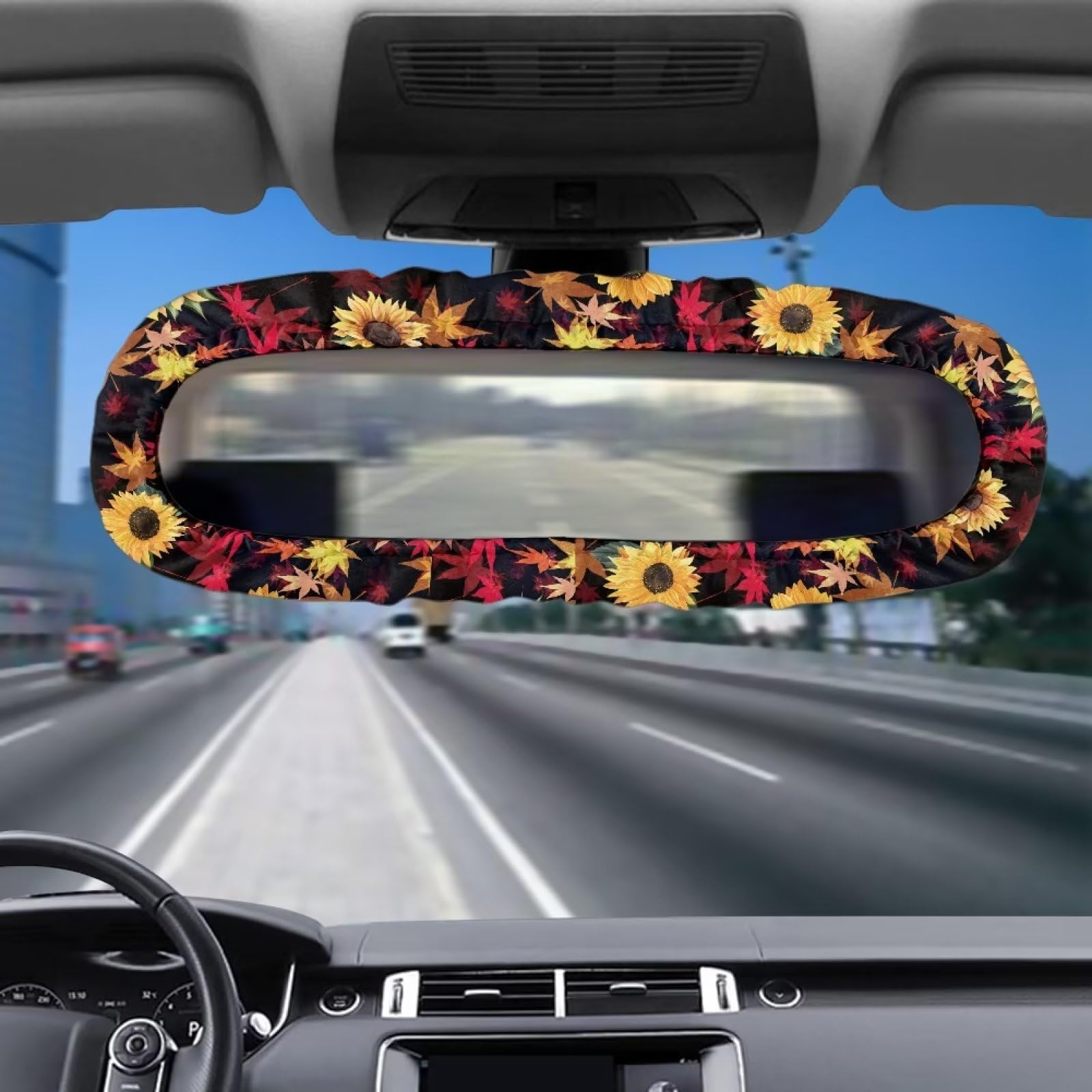 Maple leaf Sunflower Car Rearview Mirrors Cover with Elastic Band Automotive Interior Mirrors Trim Accessories for Women Men