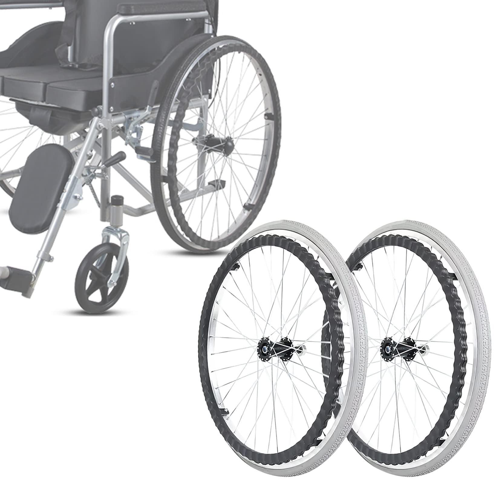 Ruedas de Repuesto para Silla de Ruedas, 2 Piezas, 24 Pulgadas, neumáticos sólidos a Prueba de pinchazos, Ruedas traseras para Silla de Ruedas, Ruedas giratorias para Silla de Ruedas con DOB
