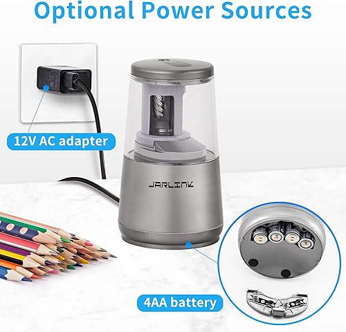 Miniatura 14 de JARLINK - Sacapuntas eléctrico con hoja de alta resistencia para afilar rápidamente y parado automática, para lápices del número 2