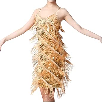 Women's V Neck 1920s Sequin Fringe Flapper Tango Latin Dance - Foto 4