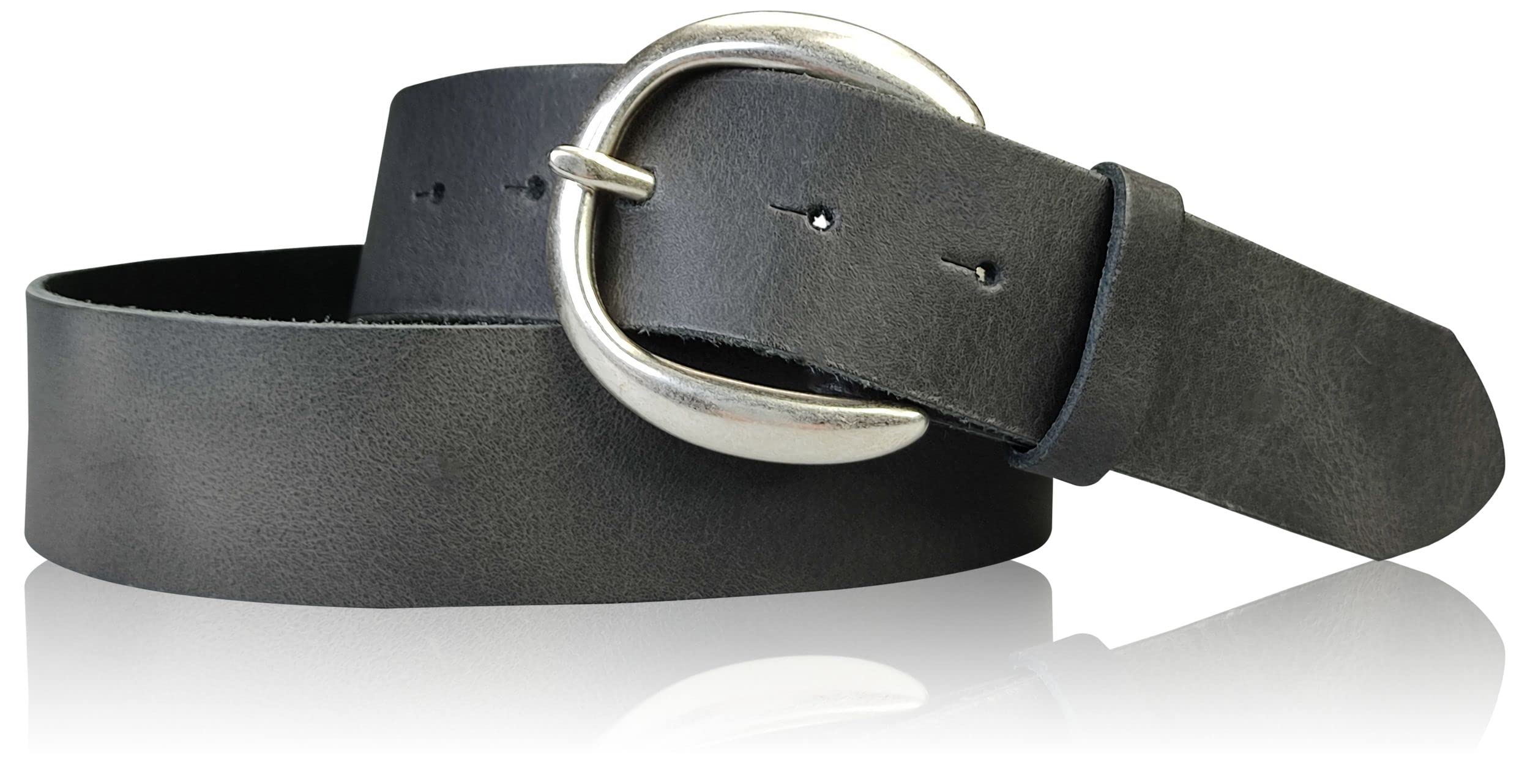 FronhoferWomen's Genuine Leather Belt with Round Silver Buckle, 1.5 in, T18004