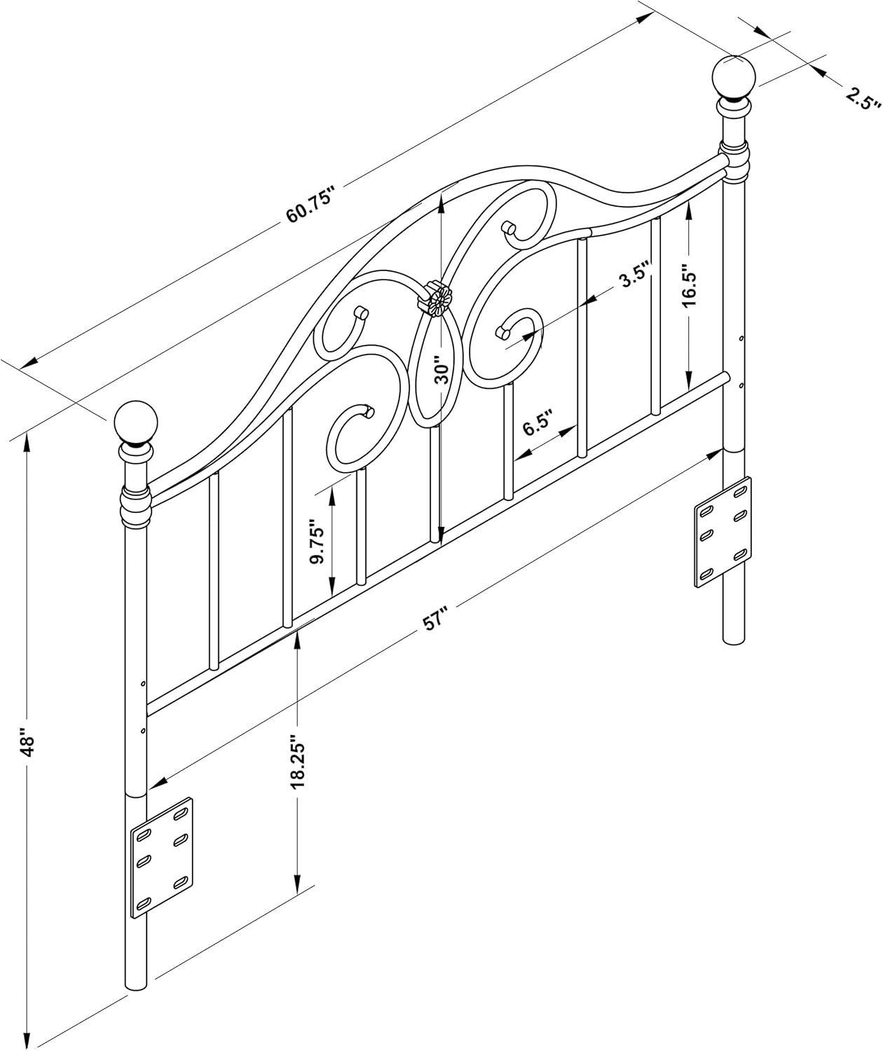 Coaster Home Furnishings Bailey Traditional 48-inch Metal Open Frame Headboard for Bedroom Convertible Queen or Full Size Black 300182QF