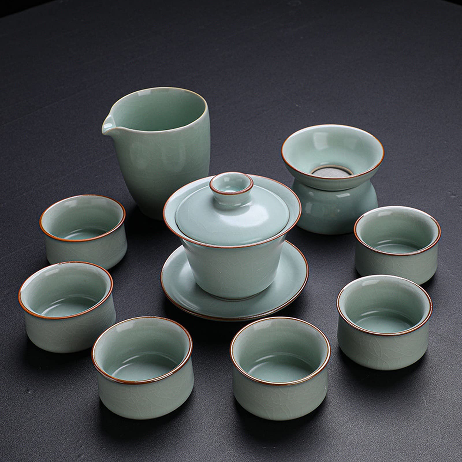 Azoob Ru Kiln Kung Fu Tea Set Open Piece Ceramic Teapot Teacup Ten Head Home Set Of Gifts Tea Set
