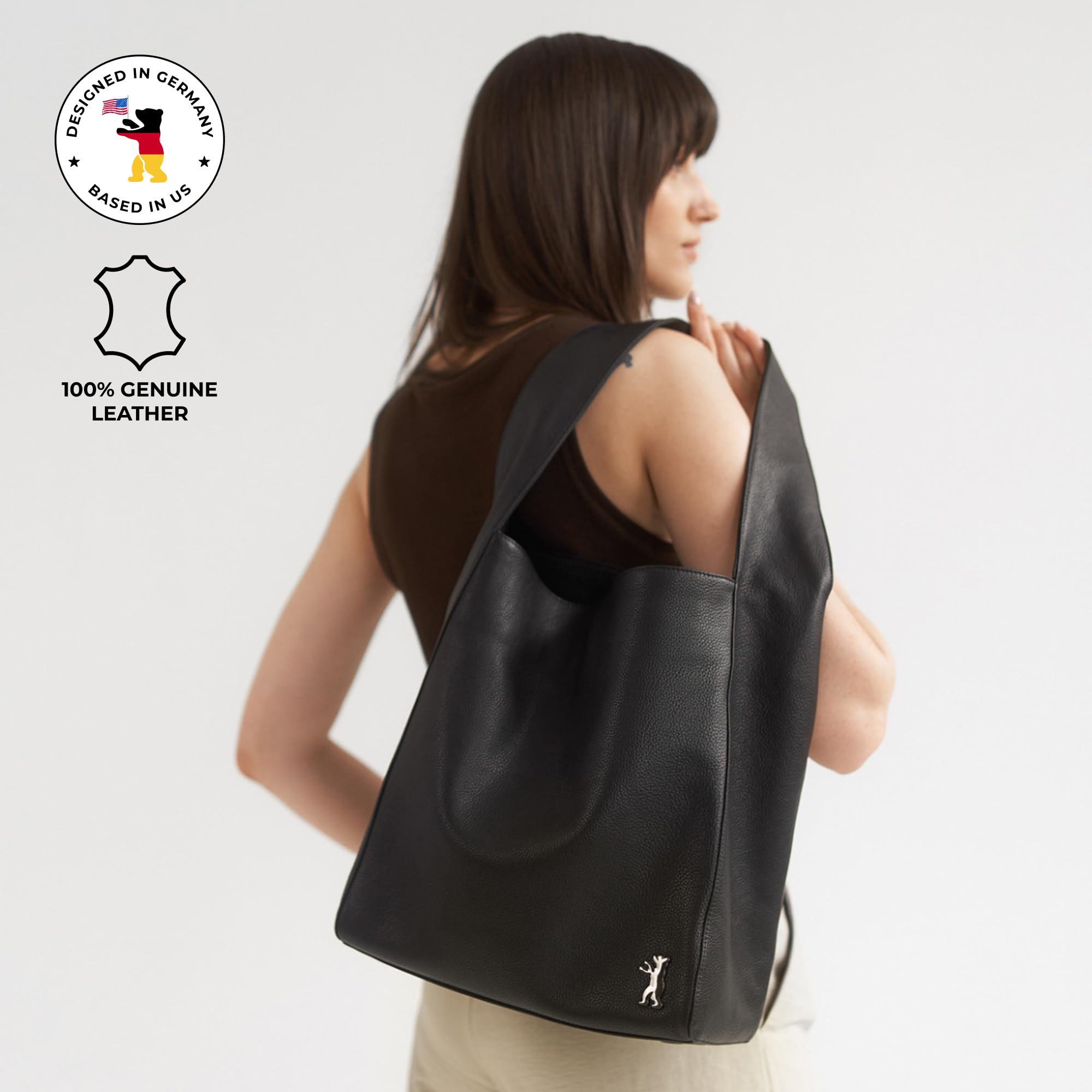 Berliner Bags Shopper Atlanta skórzana torba damska duża torba na ramię Hobo Bag torba na ramię Tote - czarna, czarny