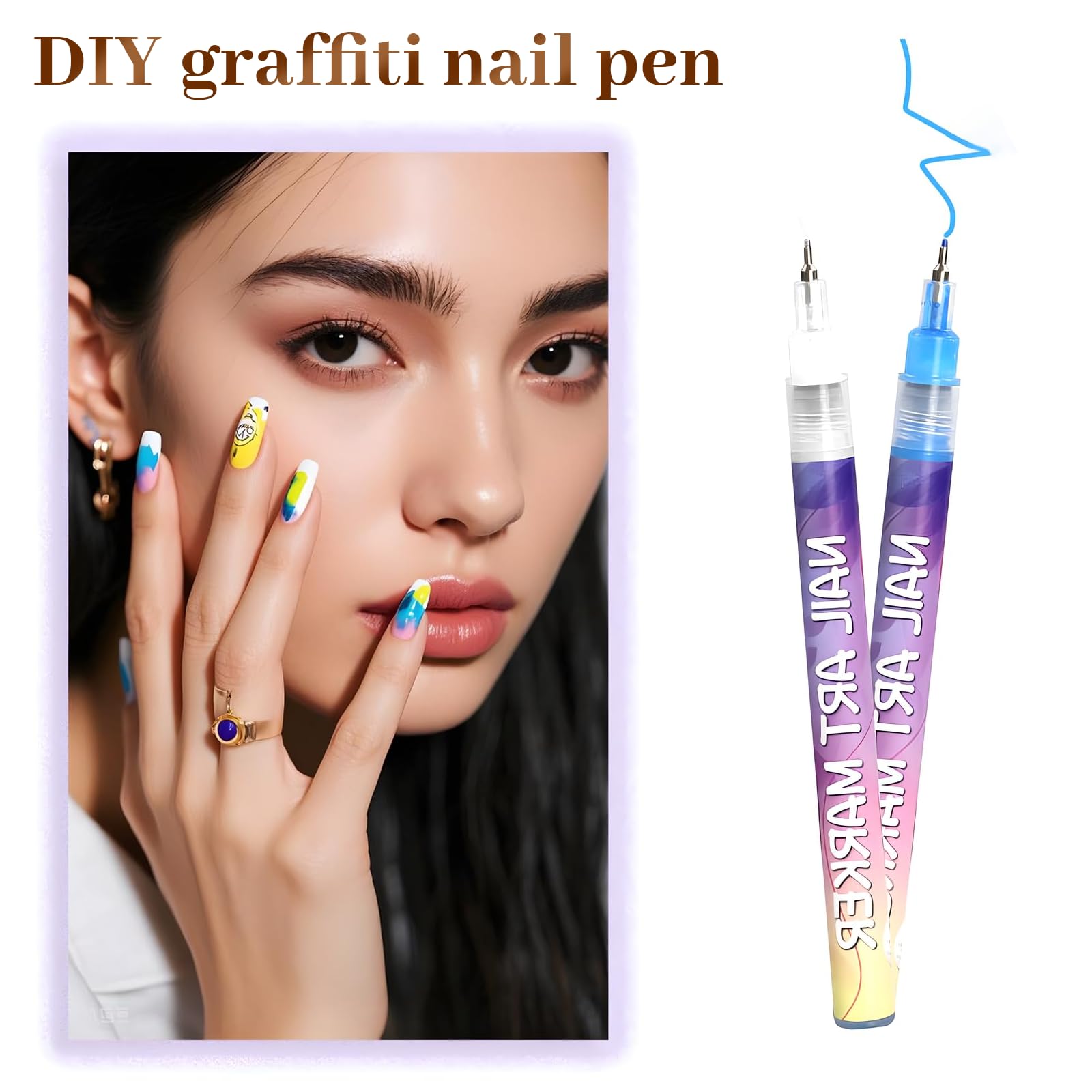 Stylo Dessin Ongles Set, 12 Couleurs Marqueur Nail Art à Base d'Eau, Pointe Fine pour Graffiti et Lignes, Outil de Décoration DIY, Déco Ongle Professionnelle