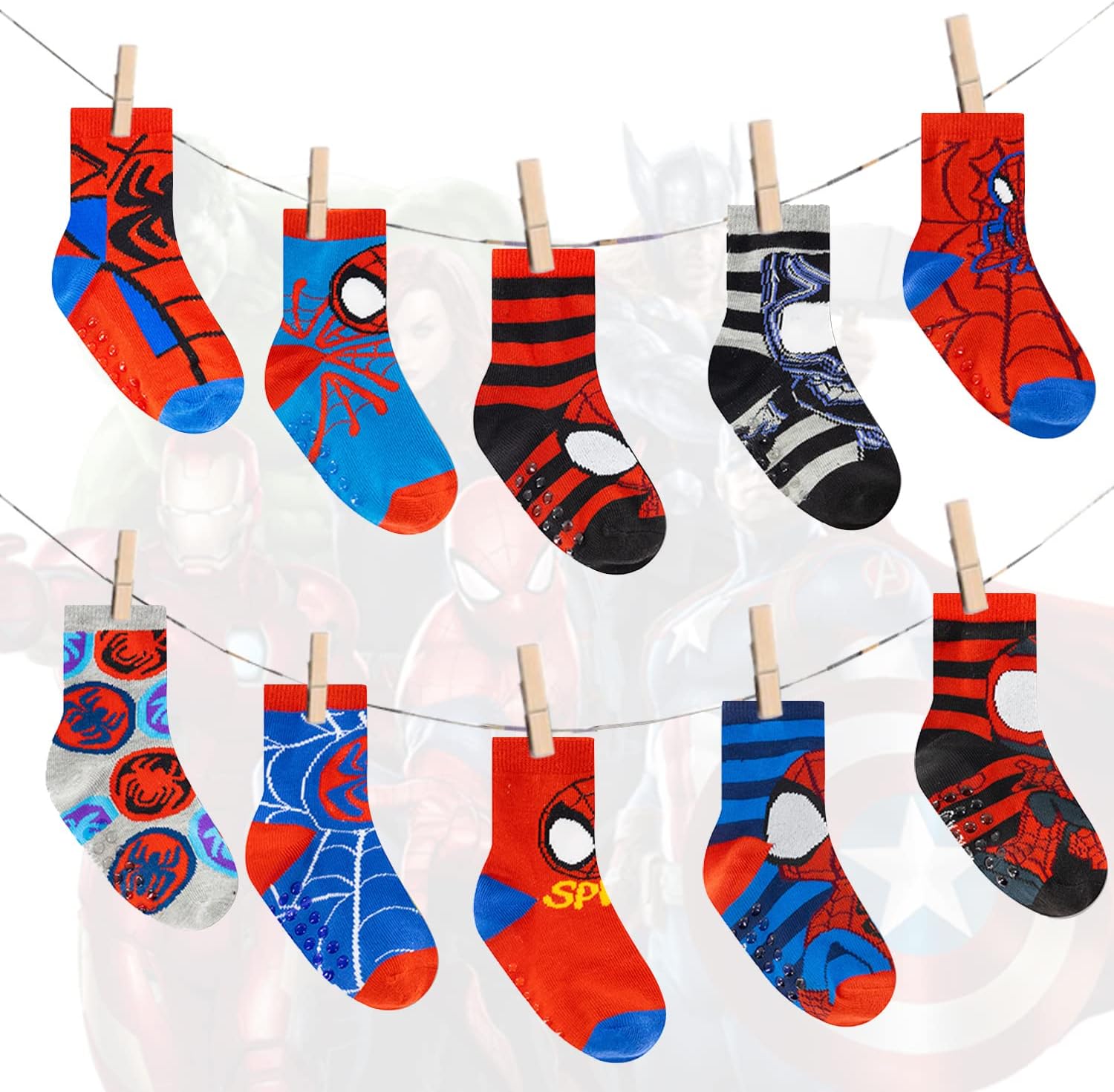 Marvel Spiderman Grip Socks, Socks for Toddler Boys, 10 Pack, Spider man Toddler Gripper Socks, Amazing Spiderman Variety
