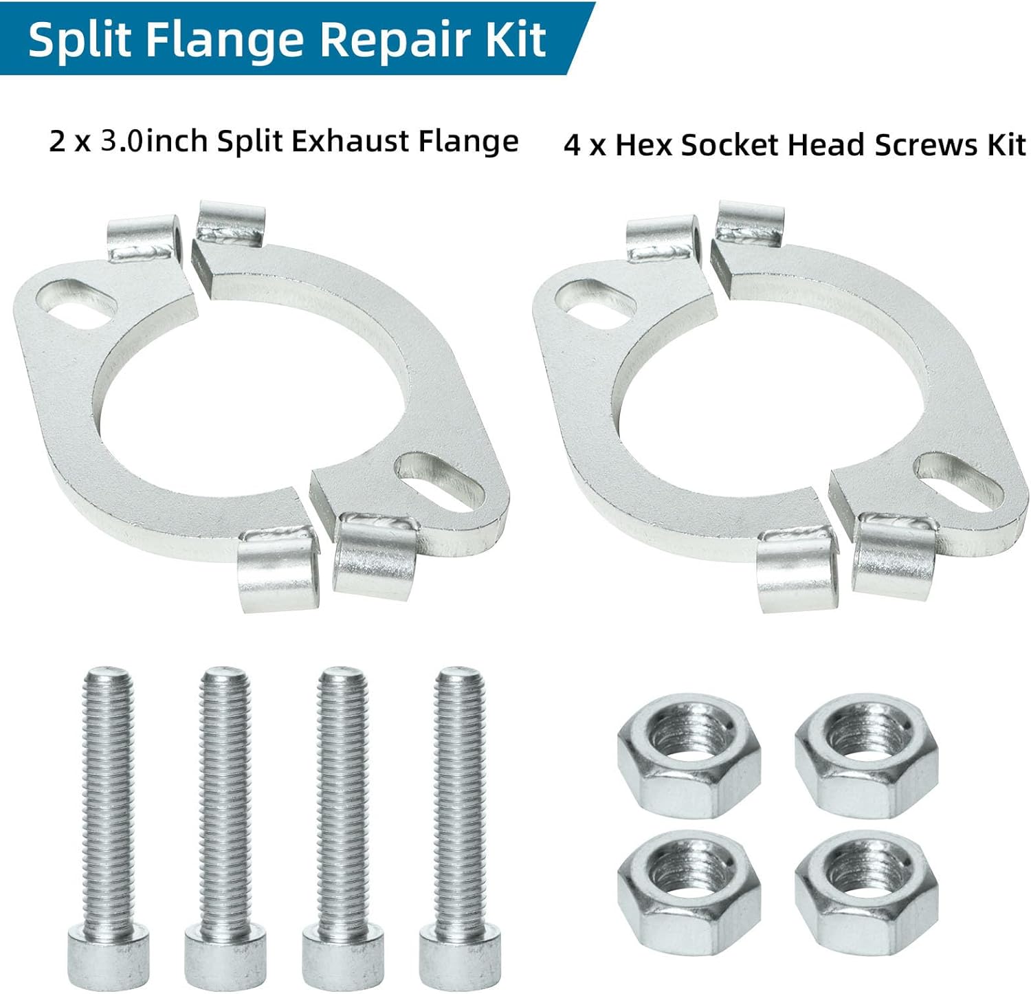 3 inch Split Flange Repair Kit, 2 Bolt 3"/76mm Exhaust Flange Flat Oval Split Flange Repair Replacement Kit, Pack of 2